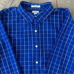 LL Bean Wrinkle-Free Button Down Mens Shirt Size Large Blue White Plaid EUC!